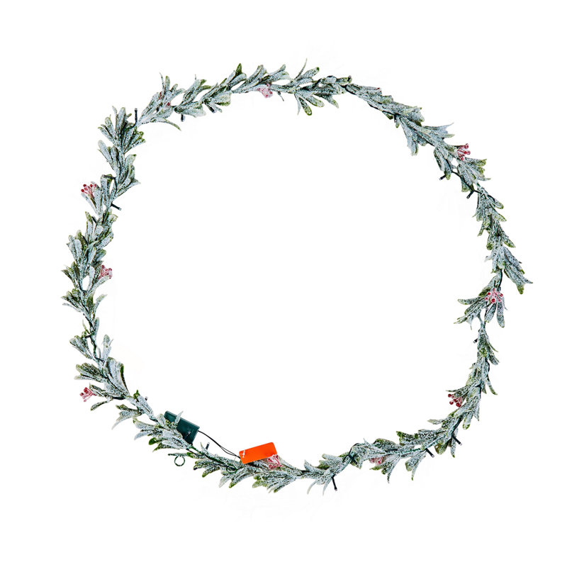 Guirlande de Noël 9 pi avec vignes réalistes, baies, feuilles d'olivier et guirlande lumineuse