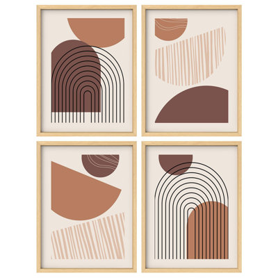 "Arches pastel brunes et demi-cercles, formes abstraites, illustrations, décor moderne", 4 pièces