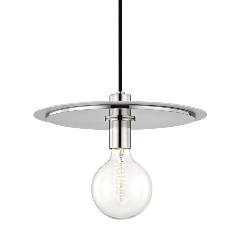 Luminaire suspendu géométrique 1 lumière Milo, H 4,25 po x l 14 po x P 14 po, Blanc, Nickel poli