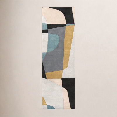 Gaye Gray Khaki Teal Hand-Tufted Geometric Rug