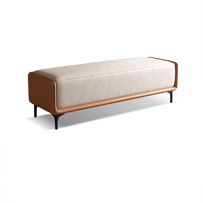 Beige&Orange Modern Wood Upholstered  Bedroom and Entry Leather Long Bench, Orange/Beige