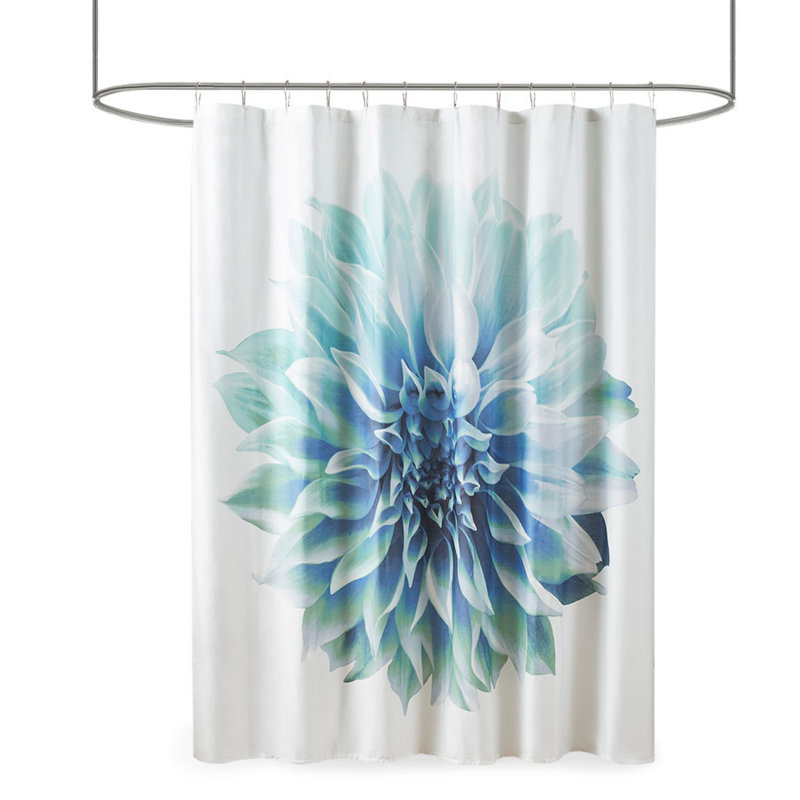 Printed Floral Cotton Shower Curtain, Aqua