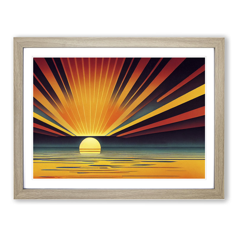 Art Deco Sunrise Abstract - Framed Print, 34cm H x 46cm W , Beige
