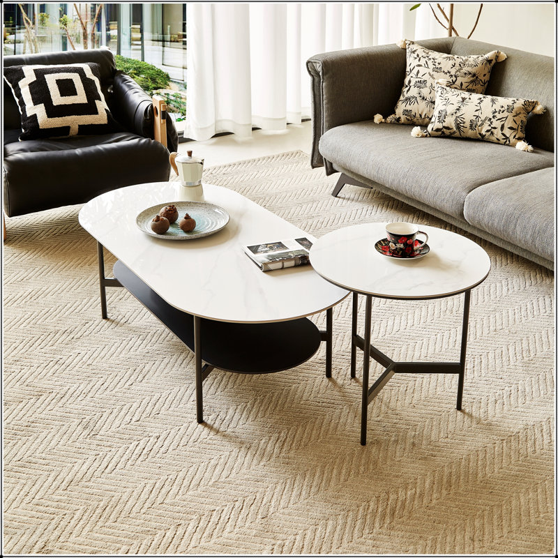 Table basse en MDF à double couche en céramique avec structure en acier, parfaite pour l'élégance et la fonctionnalité du salon moderne.