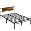 Structure de très grand lit avec tête de lit en bois décorée noire, structure durable et stable, fonctionnement silencieux, rangement simple, installation simple, compatible avec tous les matelas avec tête de lit