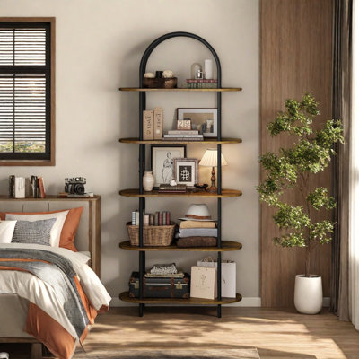 5 Tier Bookcase Arched Display Racks Tall Bookshelf Freestanding Open Storage Shelf by Mercer41