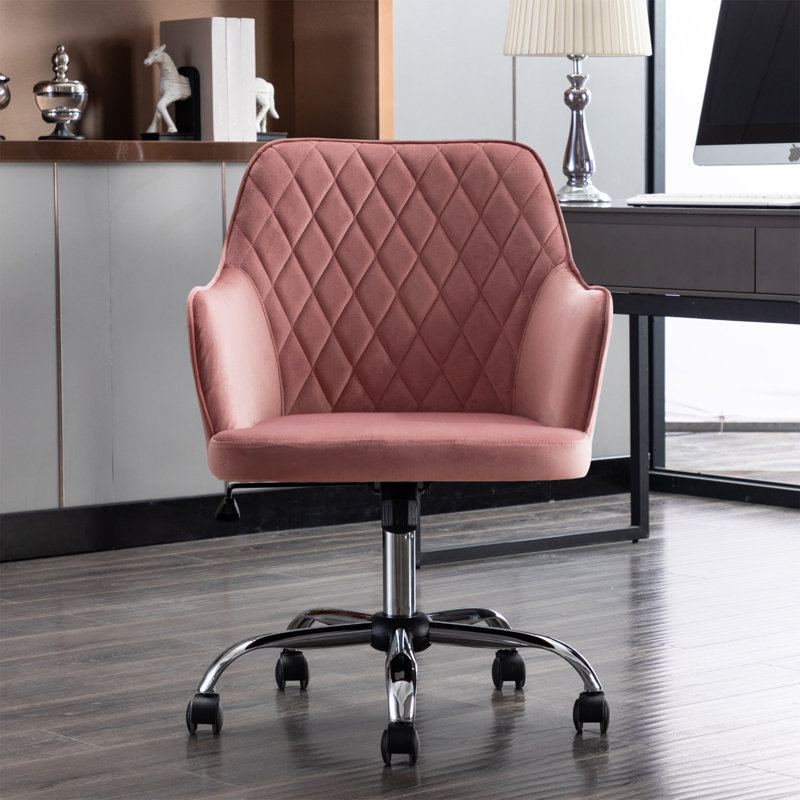 Sekani Velvet Ergonomic Swivel Adjustable Height Task Chair, Pink, Chrome