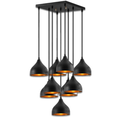 Luminaire suspendu industriel en métal à hauteur réglable 9 lumières