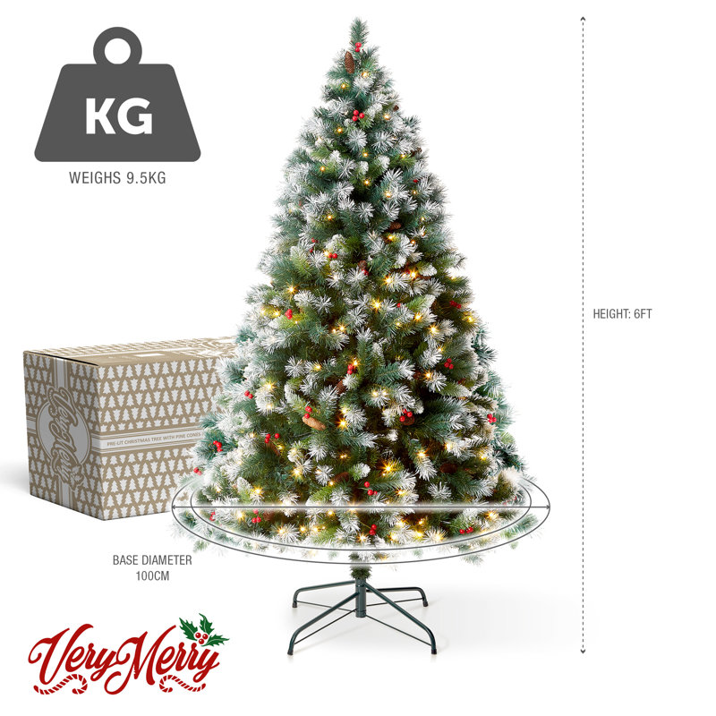VeryMerry ' Claudia ' Frosted Christmas Tree with LED Lights, Pinecones, Berries, 6 ft
