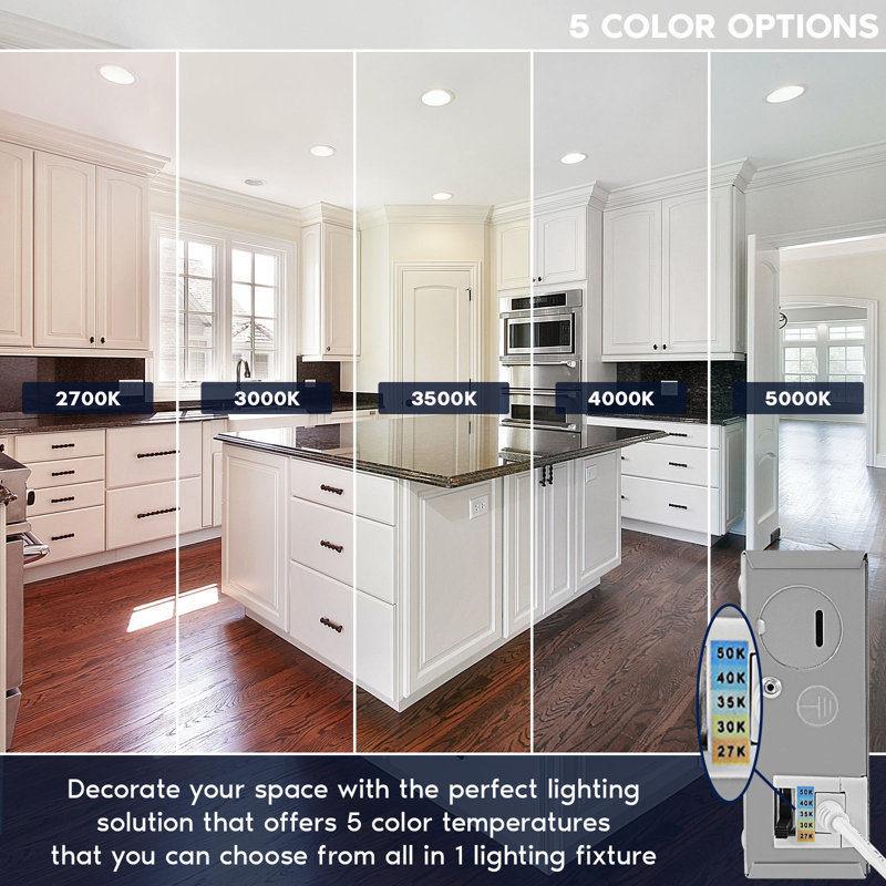 6'' White Aluminum LED Recessed Lighting Kit with Adjustable Color Temperature