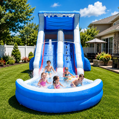 22.5ft Inflatable Water Slide With Large Splash Pool & Blower Included - Oxford Backyard Water Park For Kids (blue)