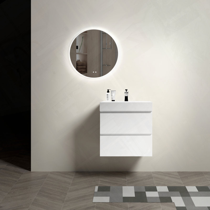 Meuble-lavabo mural flottant avec évier, Blanc, 24