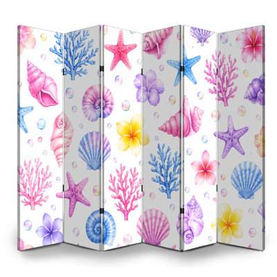 6 panneaux paravent pliant paravent coquillage royal étoile de mer aquarelle fleurs tropicales pastel toile écran séparateur de pièce autoportant protecteur cloison d'intimité pour salle de bain
