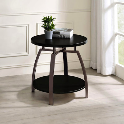 Table de bout en nickel foncé et gris foncé, tablette de style contemporain avec base en métal, 23 pouces, décoration intérieure