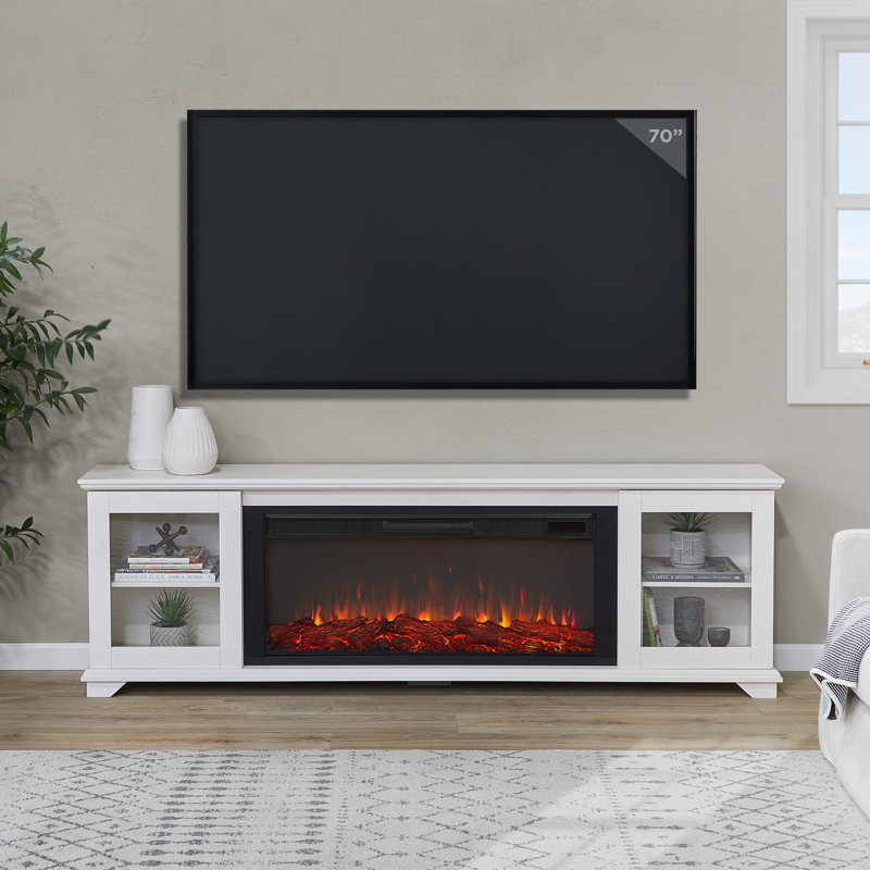 Benjamin 81" Landscape TV Stand with Electric Fireplace by Real Flame, White, Standard