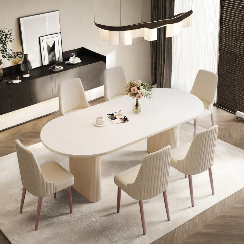 Table à manger ovale simple de style crème et chaise, H 29,9 po x L 62,9 po x l 31,4 po