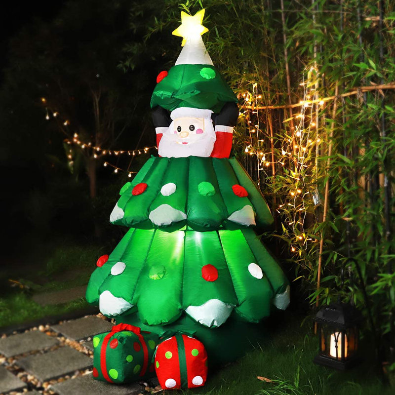 Arbre de Noël accrocheur avec père Noël et 2 boîtes-cadeaux gonflables
