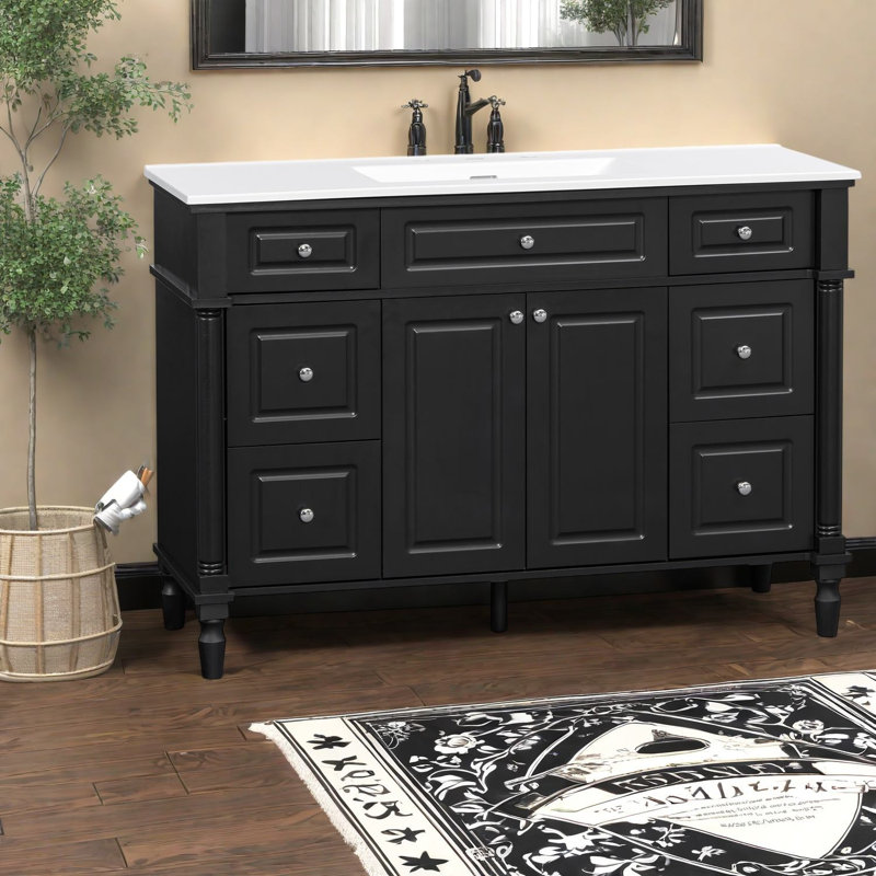 Freestanding Standard Free Standing Single Double With Resin Top, Black