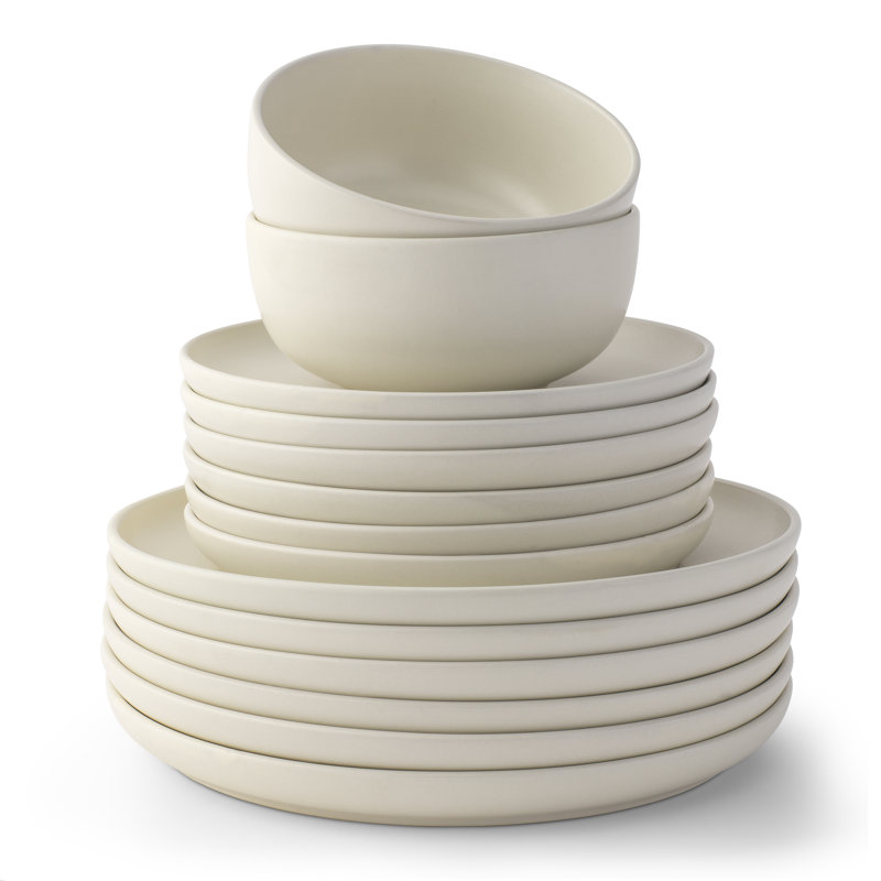 JoyJolt Mesa 18pc Stoneware Dinnerware Set, Matte Linen