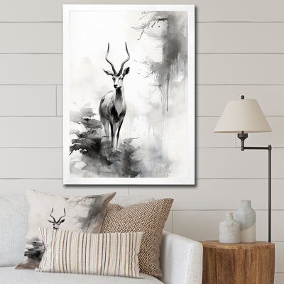 " Grey Asian Art Antelope Sumi "