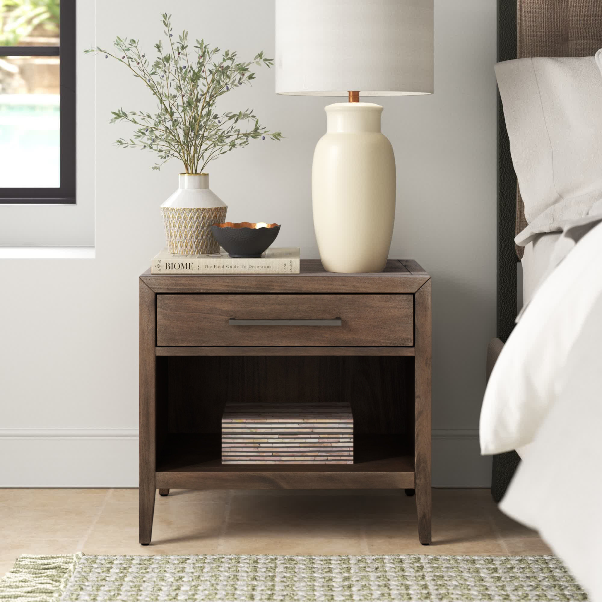 Pama 1 - Drawer Solid Wood Nightstand, Light Brown