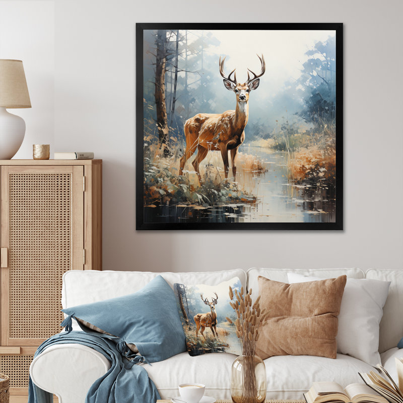 «Animal Deer Misty Morning I», reproduction, Cadre simple noir, H 16 po x l 16 po x P 1 po