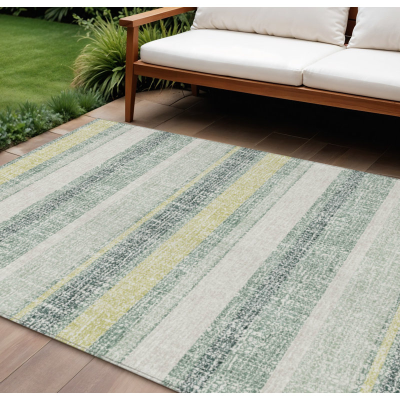 Tapis intérieur / extérieur lavable rayé 8 pi x 10 pi turquoise et vert lime