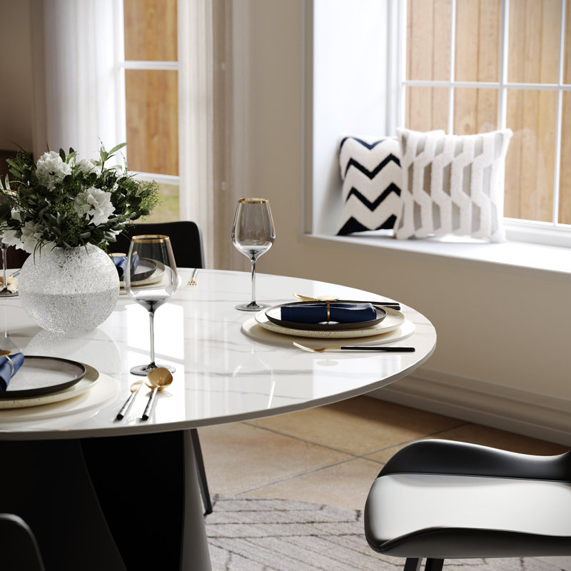  Modern Dining Room Sets, Pre-Assembly Round Dining Table Sets, Sintered Stone Tabletop Kitchen Dining Table Set With PU Upholstered Chairs