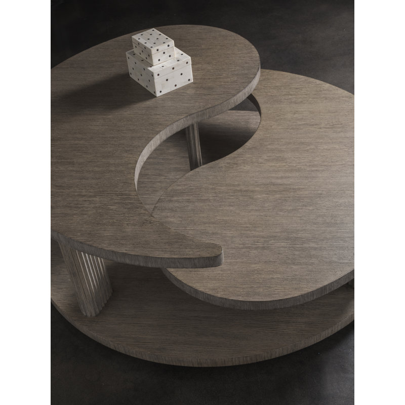 Cappuccino Grey Oak Fluted Round Cocktail Table 44" Modern Design