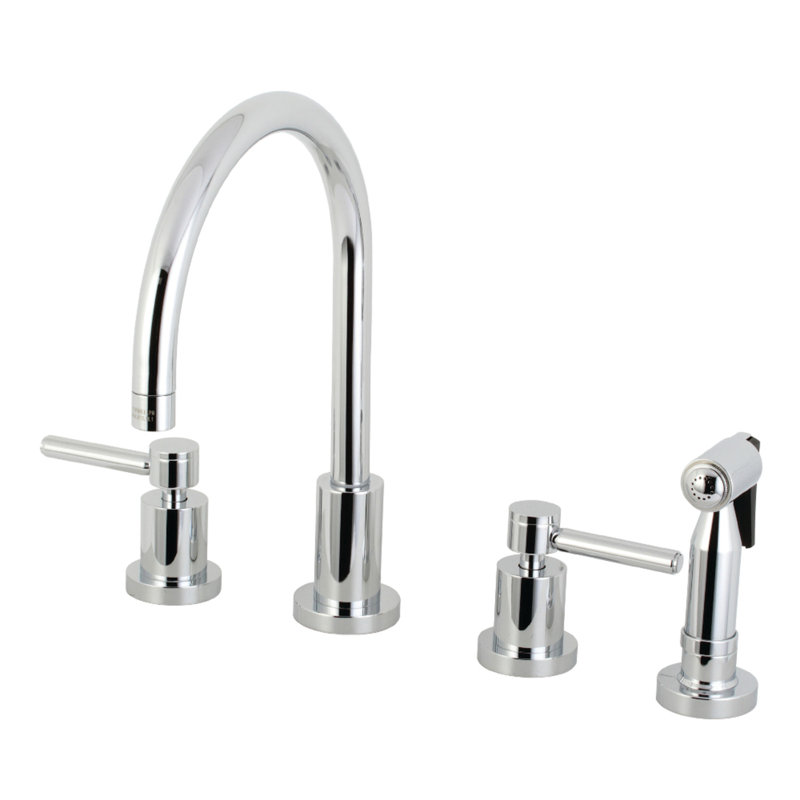 Kingston Brass Concord Double-Handle 4-Hole Widespread Kitchen Faucet with Brass Sprayer, Polished Chrome
