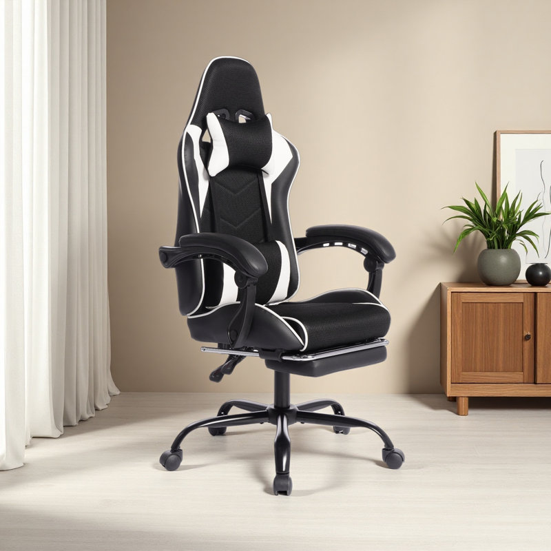 Chaise de jeu E-Sports siège de voiture de sport en polyuréthane moulé confortable et sécuritaire, Black