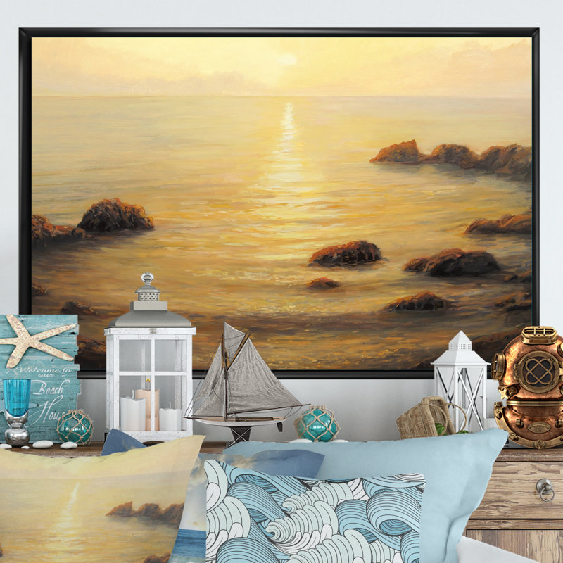 Golden Sunrise Sunet - reproduction sur toile, H 8 po x l 12 po x P 1 po, Cadre flottant noir