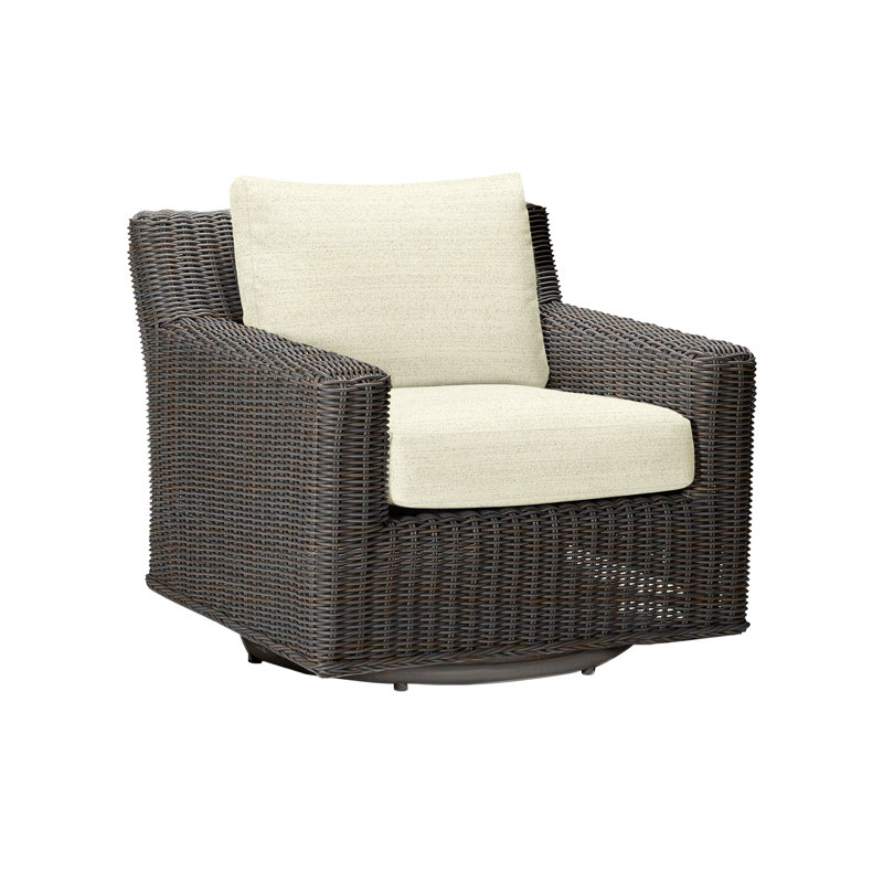 Rustic Swivel Patio Chair with Cushions, No Welt, Dove Sunbrella® Linen, Black Walnut