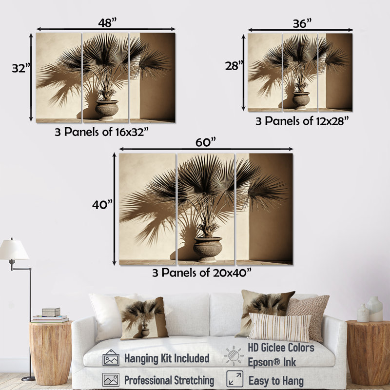 Beige Palms Palm Trees Bouquet Still Life - Palms & Palm Trees Canvas Wall Art Set, 32" H x 48" W x 1" D