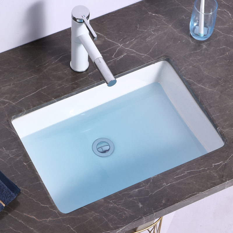 Glossy White Ceramic Rectangular Undermount Bathroom Sink