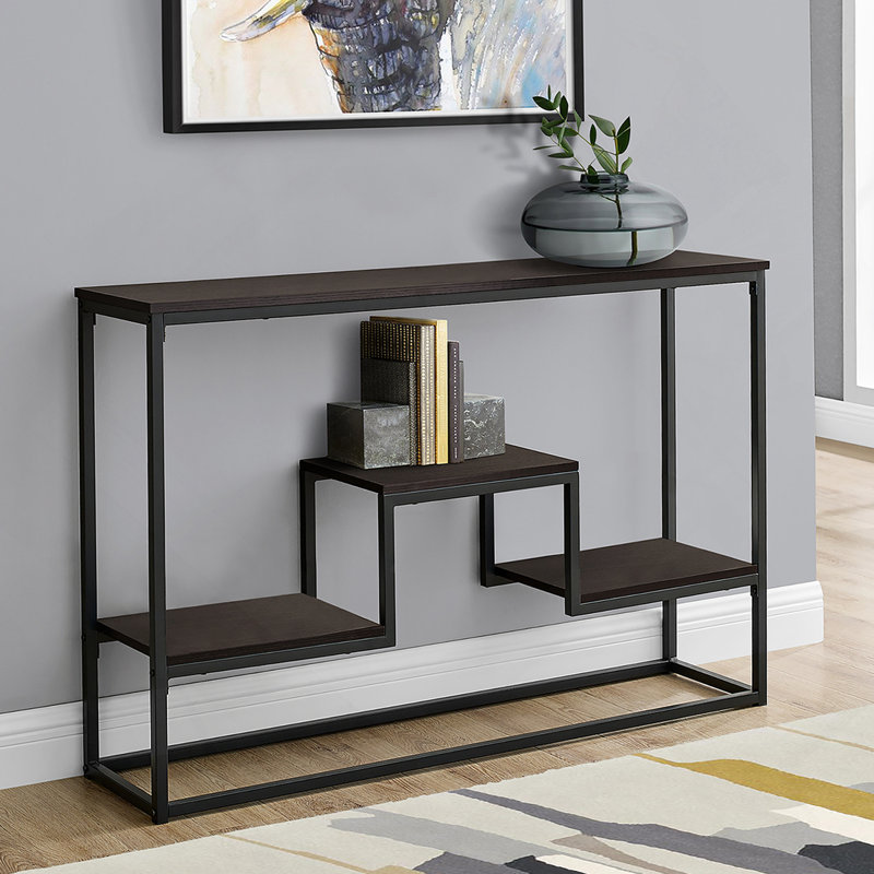 Table d'appoint, console, vestibule, étroit, canapé, stratifié brun, métal noir, contemporain, moderne