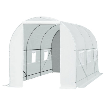 Serre à porte de 15 pi x 7 pi 7 po avec structure en acier, blanc. - Couvercle, facilite la structure de développement des plantes, blanc, 6 fenêtres et porte, - Couche protectrice en PE, stable