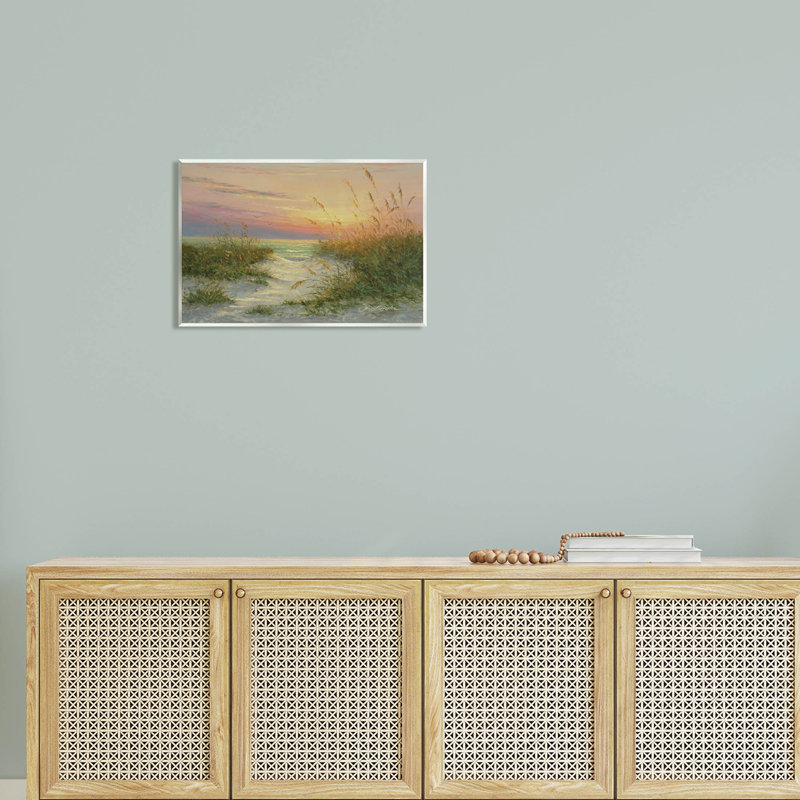 «Sunset Beach Path Reeds» par Martin Figlinski - peinture sans cadre sur panneau de fibres à densité moyenne