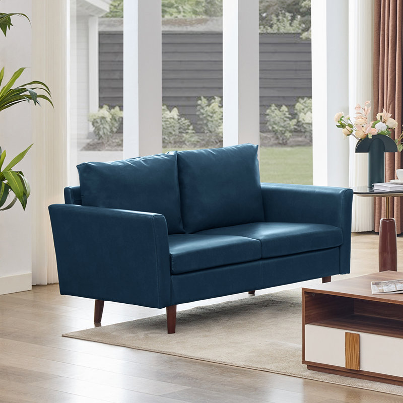 Bobur Faux Leather Living Room Loveseat Sofa, Dark Blue