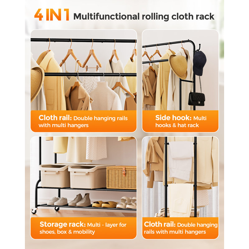 Clothes Rail 110cm Rolling Clothing Rack