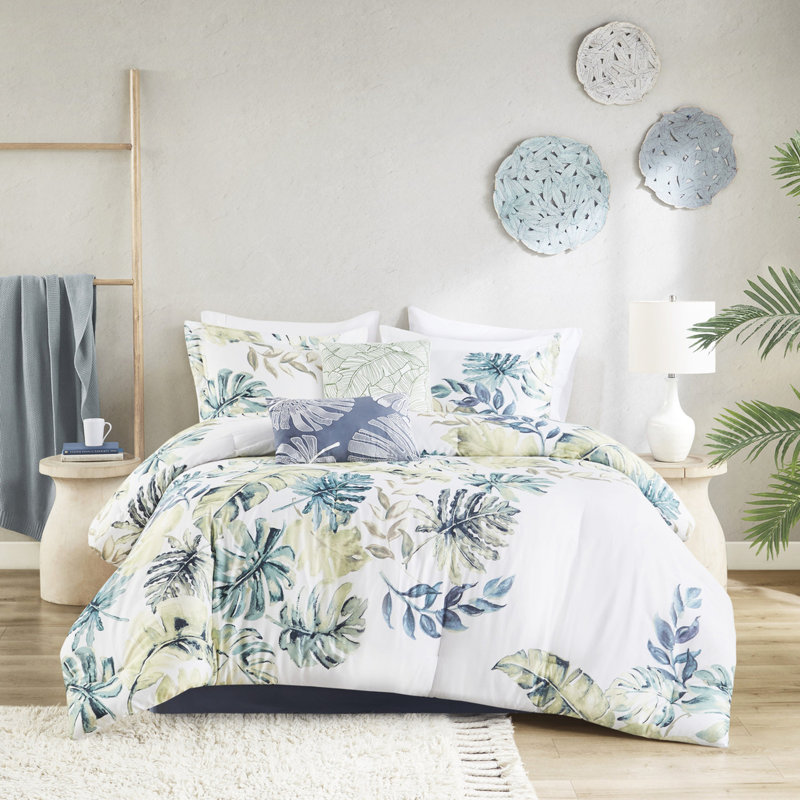 Édredon pleine grandeur - 100% coton avec motif de plante tropicale envoûtante