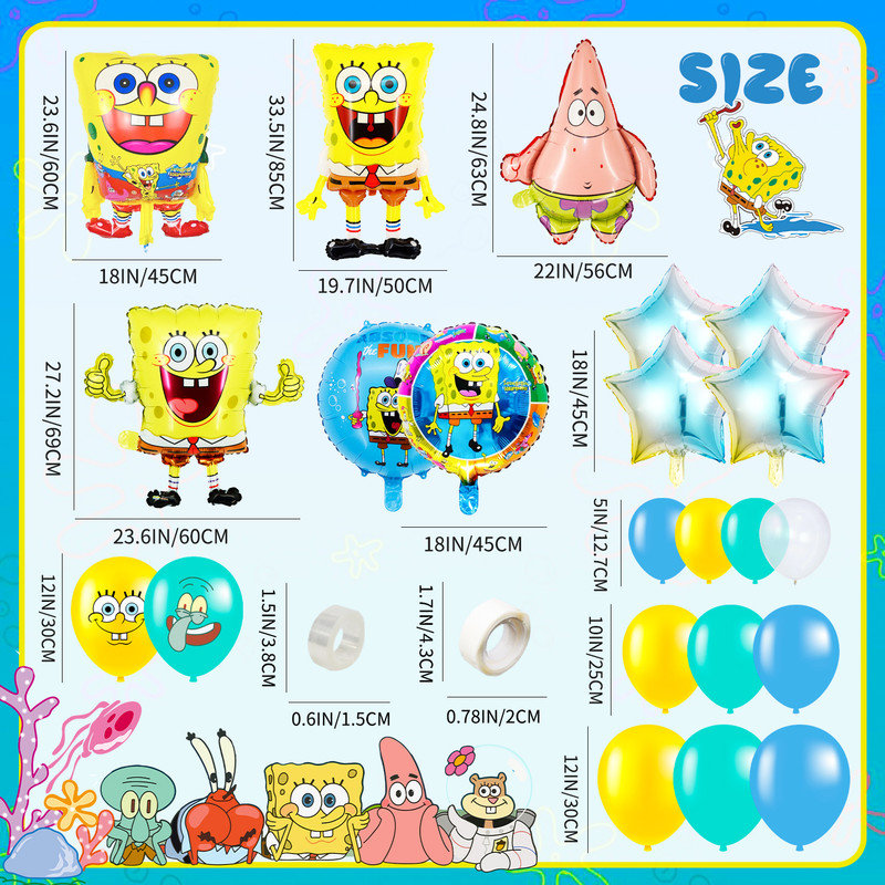 SpongeBob Balloon Party Decorations,72Pcs SpongeBob Birthday Decorations Balloons Set