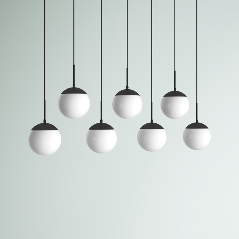 Luminaire suspendu en forme de globe à 7 lumières pour îlot de cuisine Yearby, Noir, Blanc givré
