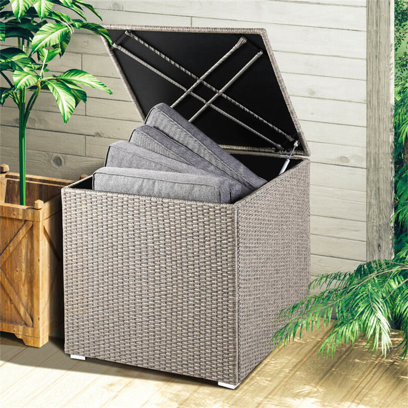 Ebern Designs Eva-Lily 75 cm W 300 L Water Resistant Wicker Deck Box, Grey