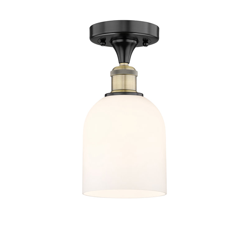 Edison - Allysson - 1 Light 6" Semi-Flush Mount - Seedy Shade, Glossy White, Black Antique Brass