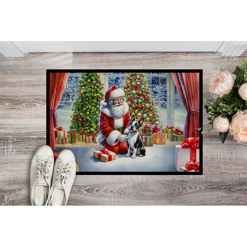 Paillasson Boston Terrier and Santa Claus, L 24 po x L 36 po