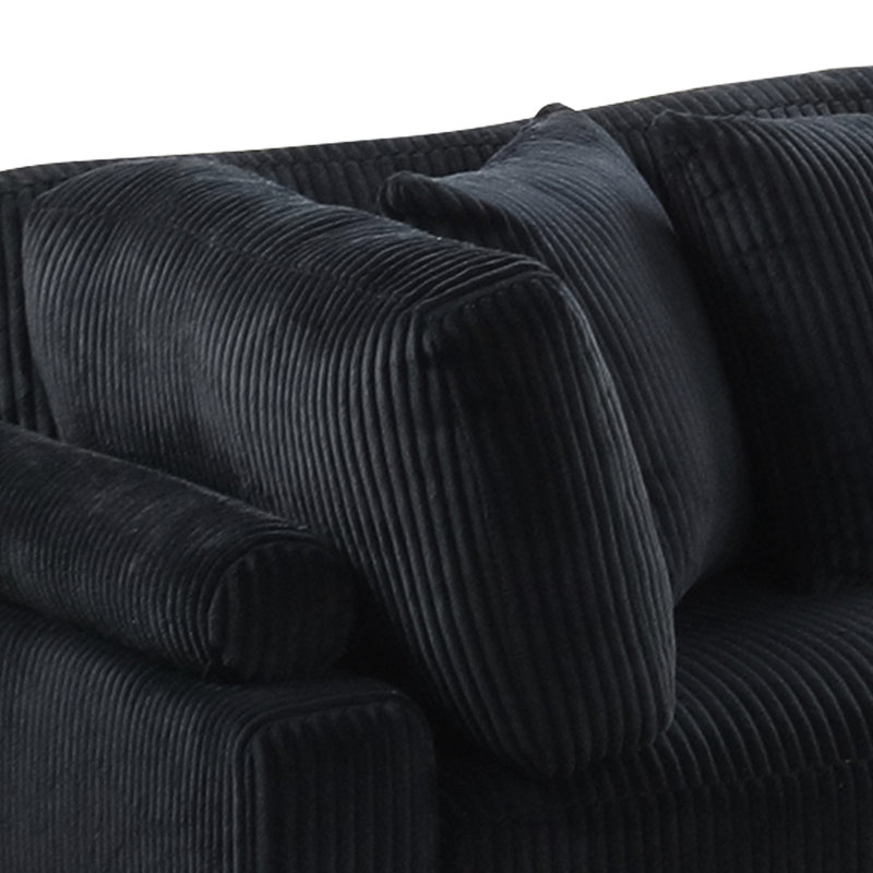 Black Corduroy Corner Wedge For Primary Living Space, Featuring Wood Legs And Comfortable Padding Stylish Seating With Frame Medium Duty Rating In Space