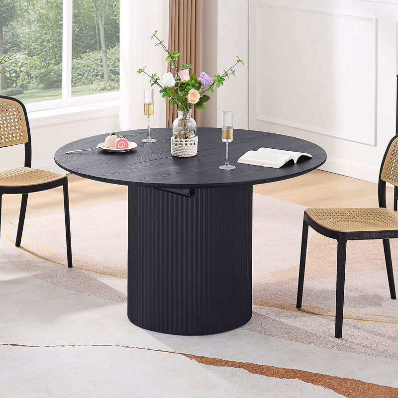 Black Solid Wood Round to Oval Extendable Dining Table