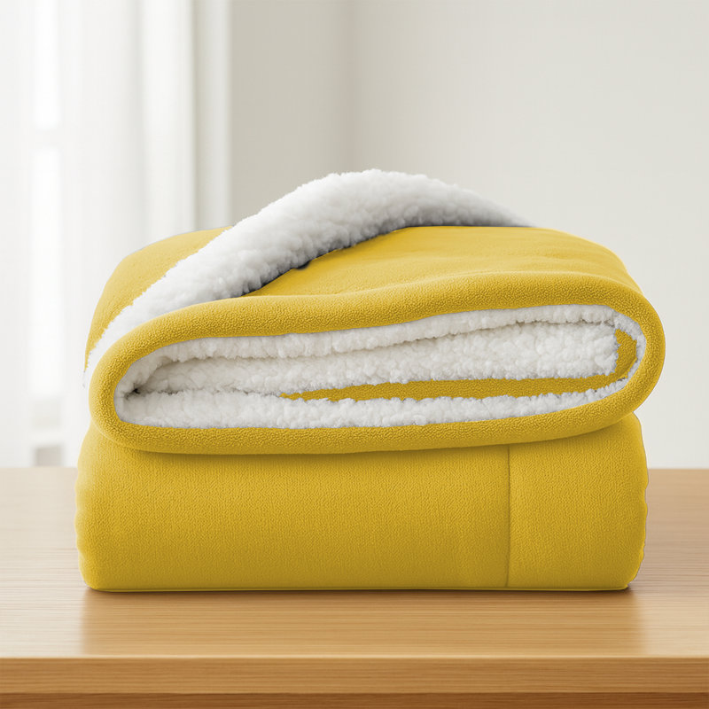 Aspire Homeware Deluxe Hotel Collection Ultra-Soft Sherpa Fleece Throw Blanket for Plush & Cozy Comfort, Yellow