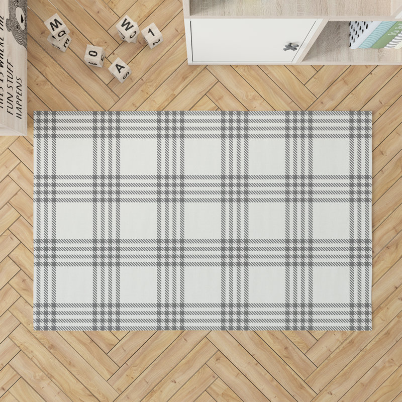 Christopher's Plaid Kids Play Mat, Rectangle 5' x 7', Ivory/Charcoal